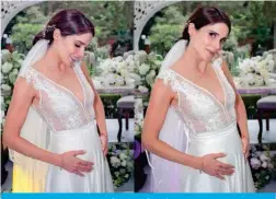  ??  ?? TIERNA NOVIA. Regina (Eva Cedeño) nos presumió su hermoso vestido y tierna pancita de embarazo.