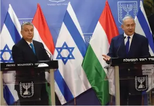  ??  ?? HUNGARIAN PRIME Minister Viktor Orban and Prime Minister Benjamin Netanyahu.