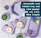  ?? ?? Jesmonite oval trinket tray and mini planter set, £22, Nine Angels