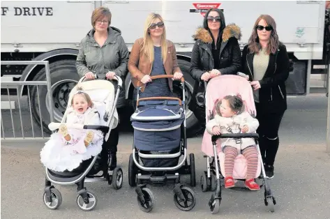  ??  ?? Concerns Margaret Mohan, Louise Colvin, Tina Frew and Michelle Lappin at the busy Fallside Road crossing in Bothwell earlier in the year