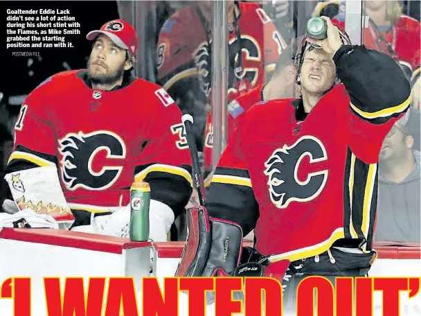  ??  ?? Goaltender Eddie Lack didn’t see a lot of action during his short stint with the Flames, as Mike Smith grabbed the starting position and ran with it. Postmedia file