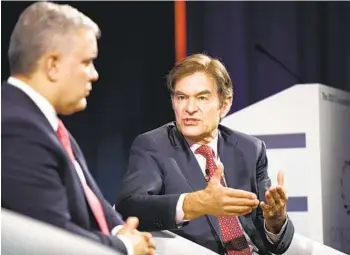  ?? RICCARDO SAVI GETTY IMAGES FOR CONCORDIA SUMMIT ?? Dr. Mehmet Oz speaks during the 2021 Concordia Annual Summit on Sept. 21 in New York City. Oz, a heart surgeon and TV host, is running as a Republican candidate for an open U.S. Senate seat in Pennsylvan­ia.