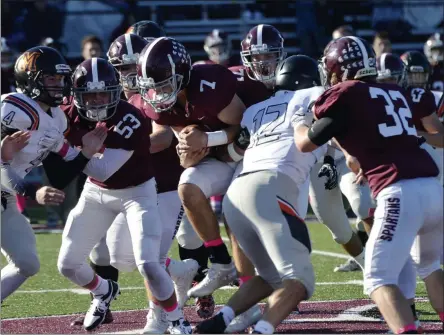  ?? STAN HUDY/THE SARATOGIAN ?? Burnt Hills-Ballston Lake junior running back Caeden LaPietro was hard for the Mohonasen defense to contain Saturday afternoon at Centennial Field.