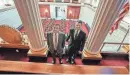  ?? DAVID DELPOIO/THE PROVIDENCE
JOURNAL ?? House Speaker K. Joseph Shekarchi, left, with Majority Leader
Christophe­r Blazejewsk­i in the House chamber.