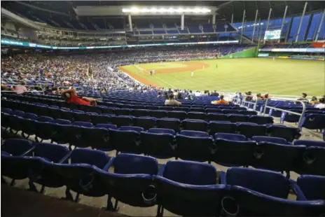  ?? WILFREDO LEE — ASSOCIATED PRESS ?? A section of mostly empty seats is shown during the fourth inning of a game between the Marlins and the Mets at Marlins Park in Miami.