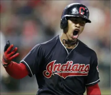  ?? TONY DEJAK — ASSOCIATED PRESS ?? Francisco Lindor celebrates after hitting a walk-off home run on Aug. 8 at Progressiv­e Field.