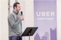  ?? —AFP ?? PITTSBURGH: This file photo taken on September 13, 2016 shows Anthony Levandowsk­i, Otto Co-founder and VP of Engineerin­g at Uber, speaking to members of the press during the launch of the pilot model of the Uber self-driving car at the Uber Advanced...