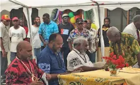  ?? Photo: RNZ Pacific ?? (from left:) United Liberation Movement for West Papua chairman Benny Wenda, Vanuatu prime minister Charlot Salwai and deputy prime minister Joe Natuman, as well as ULMWP deputy chairman Octo Mote at the Movement’s summit in Port Vila, 1 December 2017.