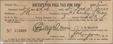  ?? ?? Poll tax receipt for Fred Thomas Jones; 1936