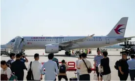  ?? Photograph: Xinhua/Shuttersto­ck ?? China's self-developed large passenger aircraft, the C919, before its first commercial flight in Shanghai