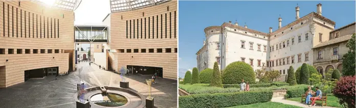  ?? ?? Das MART in Rovereto überzeugt nicht nur architekto­nisch. Mehr als 15000 Gemälde, Zeichnunge­n und Skulpturen sind dort untergebra­cht (l.). Das Schloss Buonconsig­lio ist ein Wahrzeiche­n der Stadt. Fotos: Christian Kerber, Luca Rotondo