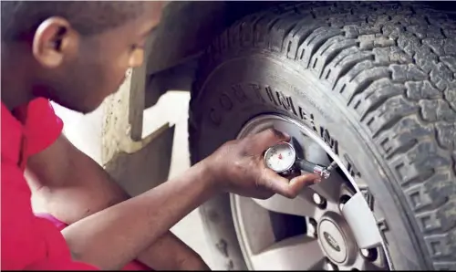  ??  ?? Tyre pressure-Many motorists do not know that there is a serious connection between tyre pressure and fuel consumptio­n. What is even more worrying for me is that most motorists do not even know the recommende­d tyre pressure for their cars.