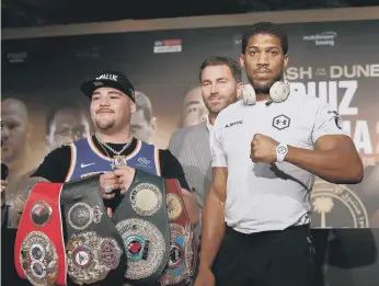  ??  ?? Andy Ruiz Jr (left), boxing promoter Eddie Hearn (centre) and Anthony Joshua.