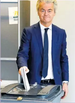  ?? Picture: REUTERS ?? UNPLEASANT: Populist Geert Wilders casting his vote