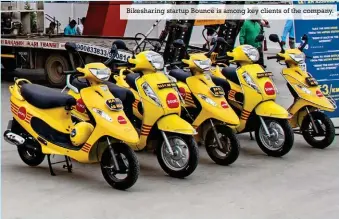  ??  ?? Bikesharin­g startup Bounce is among key clients of the company.
