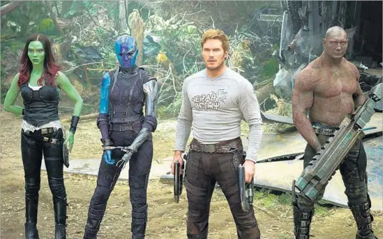  ?? Disney-Marvel ?? SUMMER TENT-POLE season is here, led by “Guardians of the Galaxy Vol. 2’s” Zoe Saldana, left, Karen Gillan, Chris Pratt and Dave Bautista.