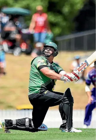  ?? CHRIS SYMES/PHOTOSPORT ?? Stags batsman Jesse Ryder sends another one to the rope during his knock of 84 off 40 balls against the Kings in Nelson.