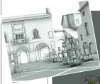  ??  ?? Il progetto
A fianco, l’allestimen­to di Manuel Rosin. Sopra, il rendering dei tavoli in Piazza Vecchia