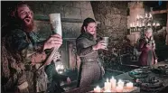  ?? HELEN SLOAN/HBO VIA AP ?? Kristofer Hivju, from left, Kit Harington and Emilia Clarke in a scene from “Game of Thrones.”