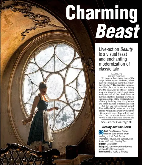  ??  ?? Belle (Emma Watson) is held captive by a monstrous-looking prince in the live-action adaptation of Disney’s Beauty and the Beast.