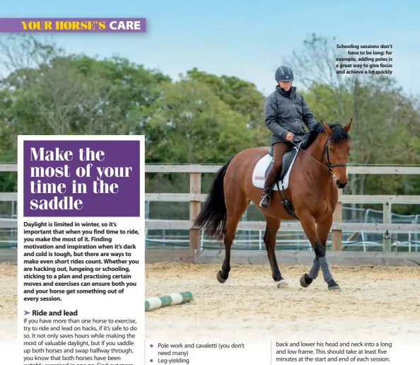  ?? ?? Schooling sessions don’t have to be long: for example, adding poles is a great way to give focus and achieve a lot quickly