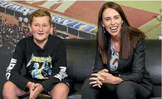  ?? ALDEN WILLIAMS/STUFF ?? Young Metallica fan William Bush met Prime Minister Jacinda Ardern at Auckland’s Mt Smart Stadium following the announceme­nt the heavy metal band would be coming to New Zealand in October.