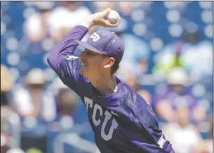  ?? The Associated Press ?? MOUND MASTERY: Brian Howard overpowers Texas A&M for 12 strikeouts as TCU stays alive in the College World Series with a 4-1 victory Tuesday in Omaha, Neb.