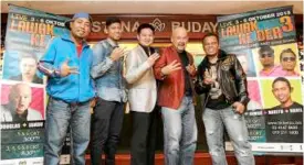  ??  ?? LawakKeder­3 stars (from left) yussry edo, Nabil raja Lawak, douglas Lim, harith Iskander and Zamatul amri.