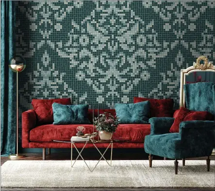  ?? ARTAIC VIA AP ?? Artaic’s Dramati Turquoise from the Ornamental & Damask Collection. Artaic uses proprietar­y robotic technology and Tylist software to create custom tile mosaics and preconceiv­ed design collection­s.