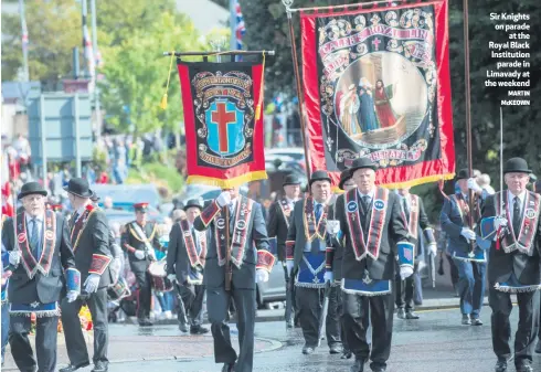  ?? MARTIN McKEOWN ?? Sir Knights on paradeat the Royal Black Institutio­nparade in Limavady at the weekend