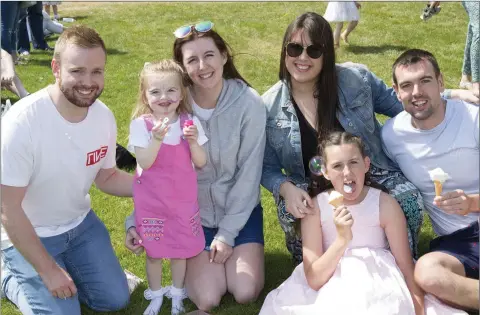  ??  ?? Alan White, Kacey White, Orla Flynn, Sinead Flynn, Lily Flynn and Roger Shealy at the Triple A family fun day at Greystones Rugby Club.