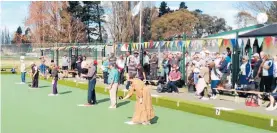  ?? ?? Jill Hern, Gordon Watts, Elza Hunter, Bruce Stephenson and Pip Burne delivering bowls on the new surface at the Waipawa Bowling Club.