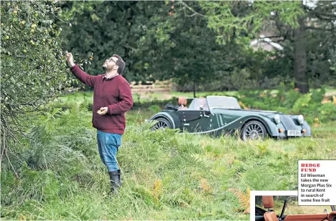  ??  ?? HEDGE FUND
Ed Wiseman takes the new Morgan Plus Six to rural Kent in search of some free fruit