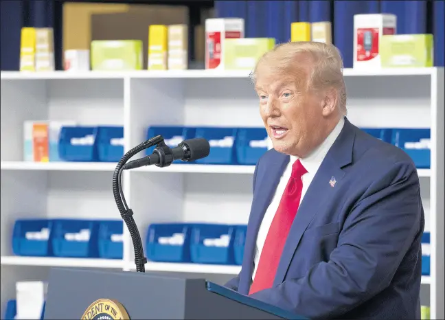  ?? ALEX BRANDON/AP ?? President Donald Trump speaks during an event to sign executive orders on lowering drug prices July 24 in the South Court Auditorium at the White House.
