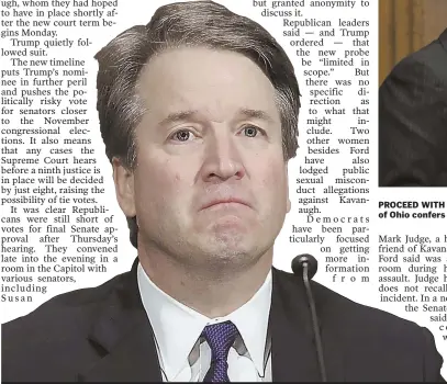  ??  ?? ‘EVERYTHING THEY HAVE REQUESTED’: Judge Brett Kavanaugh testifies at Thursday’s Senate Judiciary Committee hearing.