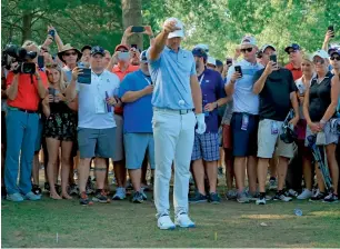  ?? AFP ?? Koepka takes a drop on the 15th hole during the third round of the 2018 PGA Championsh­ip. —