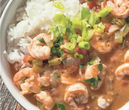  ?? GETTY IMAGES ?? Serve shrimp creole over a bed of rice.