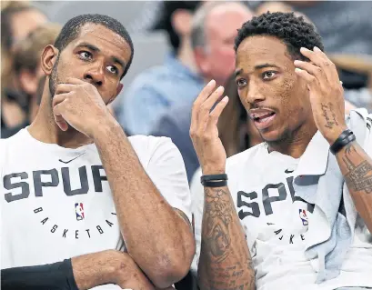  ?? EDWARD A. ORNELAS GETTY IMAGES ?? LaMarcus Aldridge, DeMar DeRozan and the Spurs lost by more than 30 points three times in a recent four-game stretch.