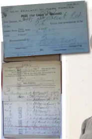  ?? ?? Roy Priest, right in Home Guard uniform during World War II, and below, in World War 1. Above: A military pass from June 1918 and his paybook from WW1.