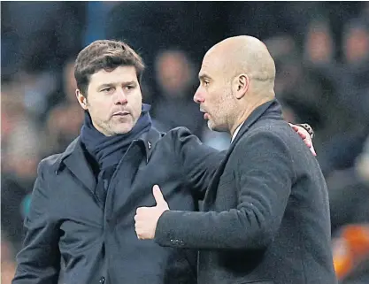  ??  ?? Tottenham manager Mauricio Pochettino, left, and Manchester City boss Pep Guardiola.