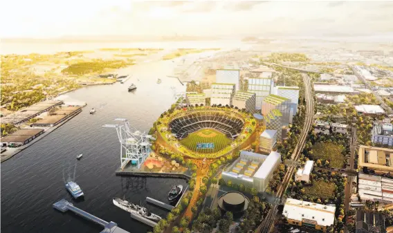  ?? Oakland Athletics ?? The Oakland A’s envision a new stadium at Howard Terminal at the Port of Oakland, but the Sierra Club has expressed concerns about environmen­tal impacts.
