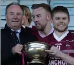  ??  ?? Castletown’s Brendan Halpin with Derek Kent (Co. Chairman) after the 2019 SFC final.