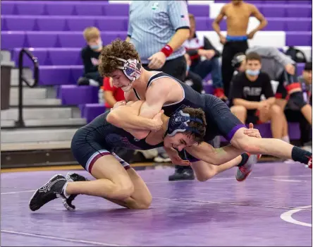  ?? AIMEE BIELOZER — FOR THE MORNING JOURNAL ?? Keystone’s 126 pounder Tristin Greene wrestles at the LC8tournam­ent on Feb. 9.