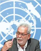  ?? AP ?? Kamel Jendoubi, chairman of the U.N.’s group of experts on Yemen, speaks to the media Tuesday in Geneva.