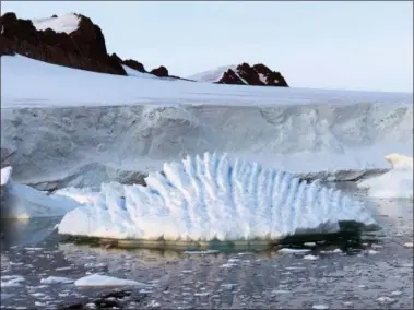  ?? ANDREW SHEPHERD — UNIVERSITY OF LEEDS VIA AP ?? This January 2018 photo provided by researcher Andrew Shepherd shows an unusual iceberg near the Rothera Research Station on the Antarctic Peninsula. In a study released Wednesday an internatio­nal team of ice experts said the melting of Antarctica is...