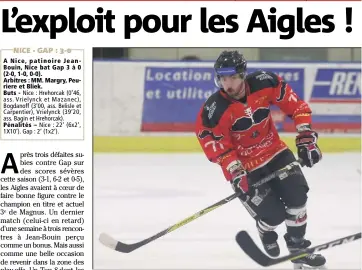  ?? (Photo archives Franck Fernandes) ?? Les Aigles de Hrehorcak (encore décisif hier soir,  pts sur ses  derniers matchs) n’avaient encore jamais battu les Rapaces depuis leur accession à la Ligue Magnus en  ( défaites en  matchs).