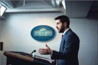  ?? Jabin Botsford / The Washington Post ?? National Economic Council Director Brian Deese speaks during a briefing at the White House on Friday.