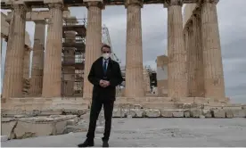  ?? Photograph: Xinhua/Rex/Shuttersto­ck ?? The Greek prime minister, Kyriakos Mitsotakis, visiting the Parthenon on the Acropolis, Athens, in December 2020.