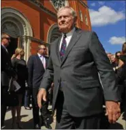  ?? GENE J. PUSKAR — THE ASSOCIATED PRESS ?? Golfer Jack Nicklaus leaves a memorial service for golfer Arnold Palmer in the Basilica at Saint Vincent College in Latrobe, Pa., Tuesday. Palmer died Sept. 25 at age 87.