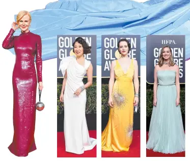  ??  ?? GLAMOUR: Nicole Kidman, Sandra Oh, Claire Foy, and Yvonne Strahovski on the red carpet.